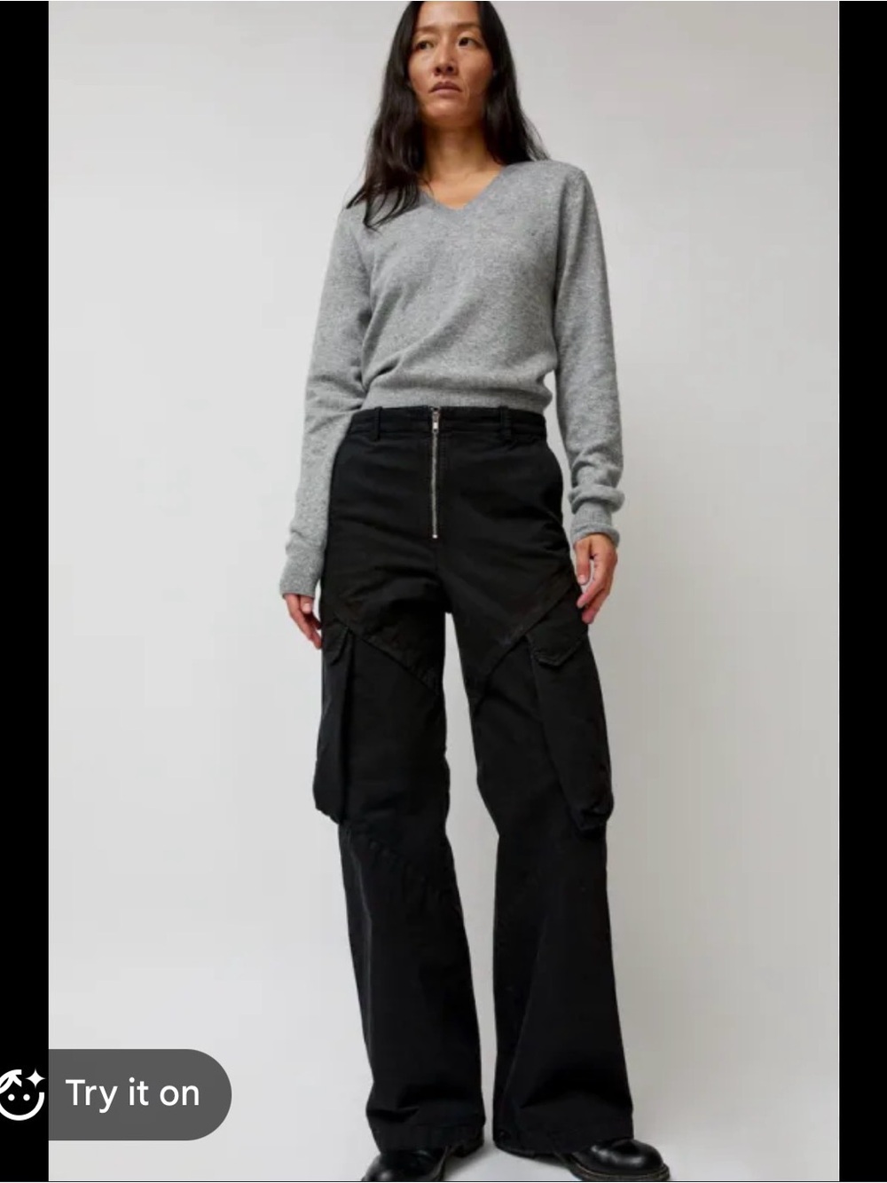 Kith black Allyn Nylon Mid Rise Cargo parachute wide leg oversized pants 28